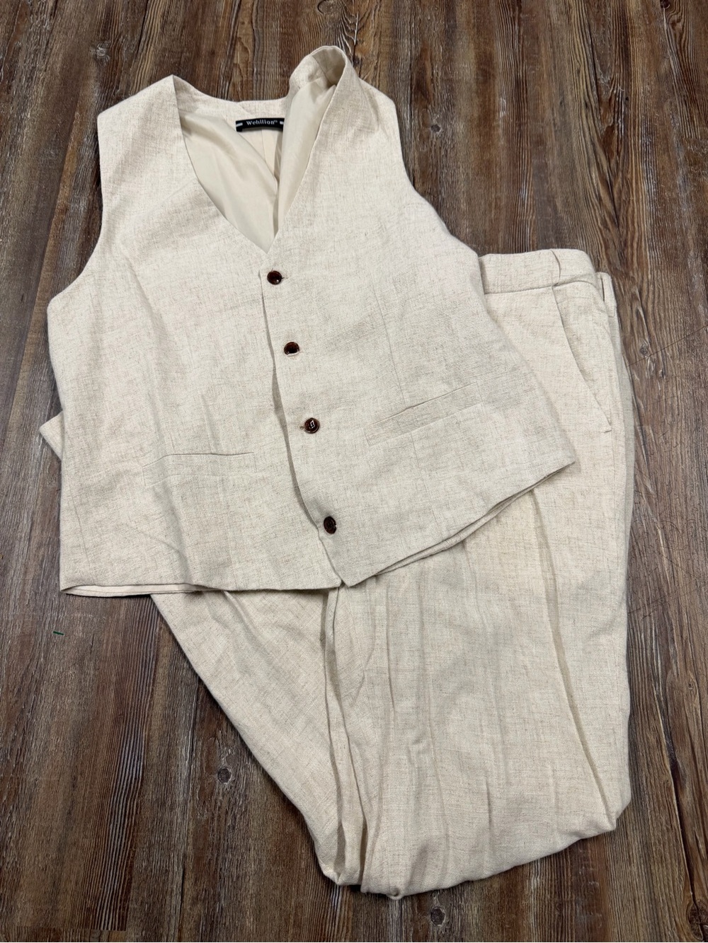 Vintage Cream linen pants and vest set side M